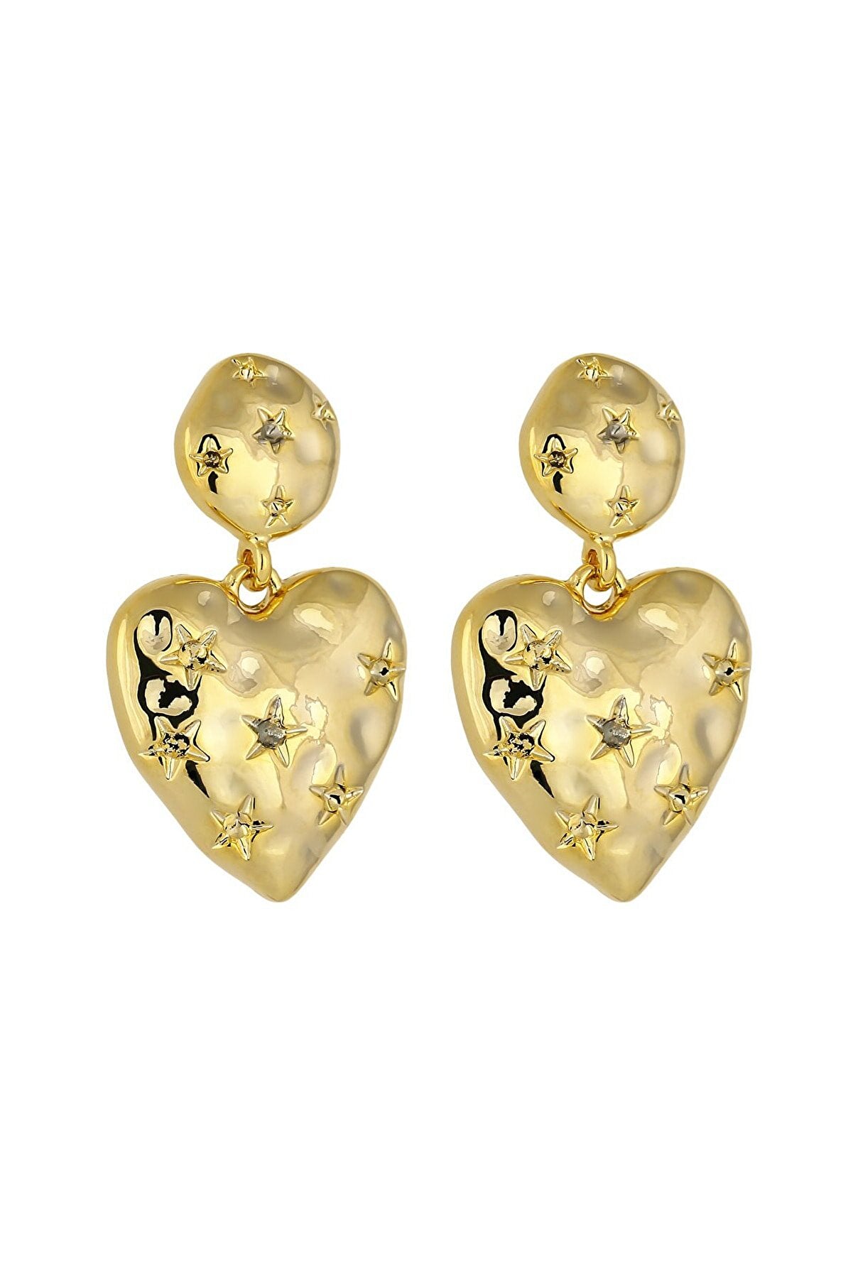 Star Patterned Dangle Gold Heart Earrings DA1032