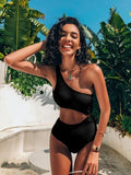 Rib Cut-out One Shoulder One Piece Swimsuit
