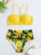 Tropical Print Ruched Push Up High Waisted Bikini Swimsuit