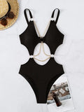 O-ring Cut Out Chain Detail One Piece Swimsuit