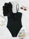 Ruffle Trim Asymmetrical Neck One Piece Swimsuit