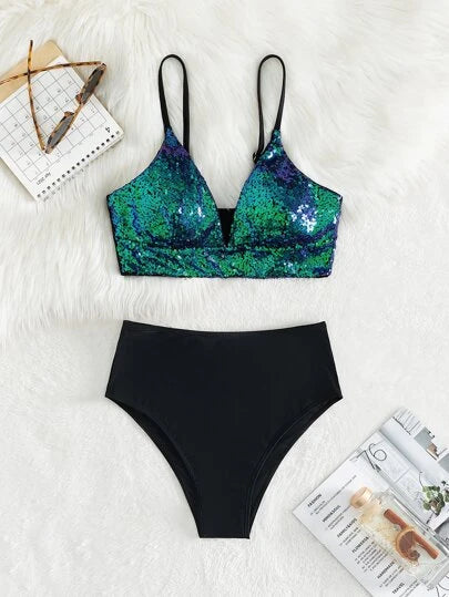 Sequin High Waisted Bikini Swimsuit