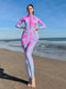 4pack Full Body Zip Front One Piece Burkini Swimsuit & Beach Skirt & Headband