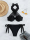 Mono Bikini Set Contrast Mesh Underwire Top & Tie Side Bottom 2 Piece Swimsuit