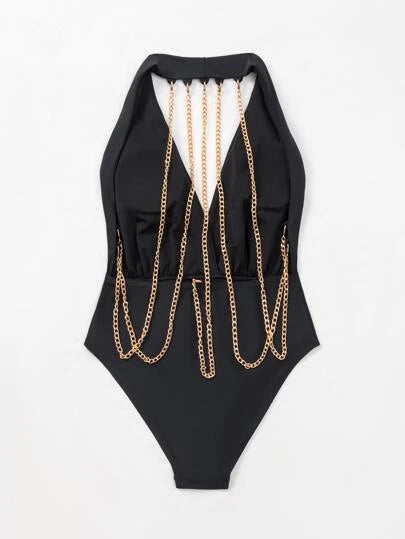 Chain Linked Plunging One Piece Swimsuit