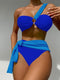 Color Block One Shoulder Knot Front Bikini Swimsuit