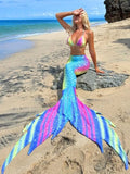 Fish Scales Print Bikini Set Triangle Bra & Bikini Bottom & Mermaid Tail Cover Up Skirt 3 Piece Bathing Suit