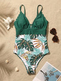 Tropical Print Scallop Trim One Piece Swimsuit