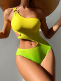 Ombre Cut Out One Shoulder Ring Linked One Piece Swimsuit