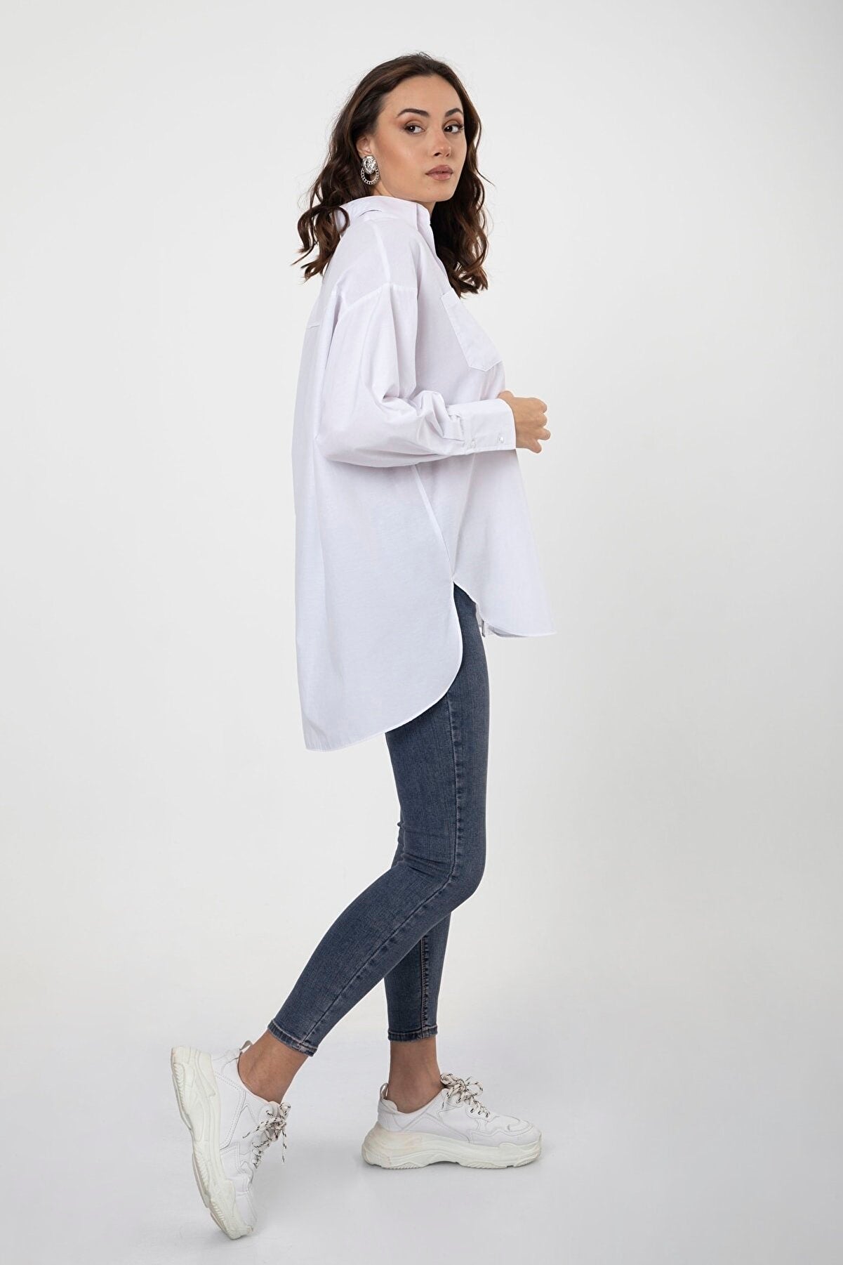 Women's Pocket Balloon Sleeve Oversize Basic Shirt MDTRN10502