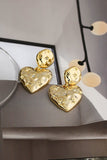 Star Patterned Dangle Gold Heart Earrings DA1032