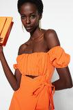 Orange Woven Window/Cut Out Detailed Jumpsuit TPRSS22EL1006