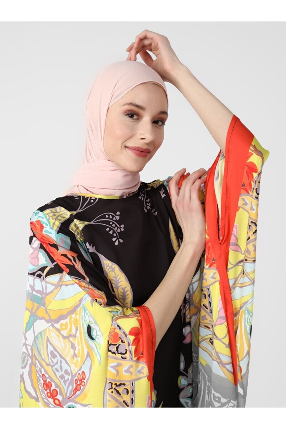 Floral Pattern Satin Abaya Abaya - Yellow Black Pattern - Woman 8427829