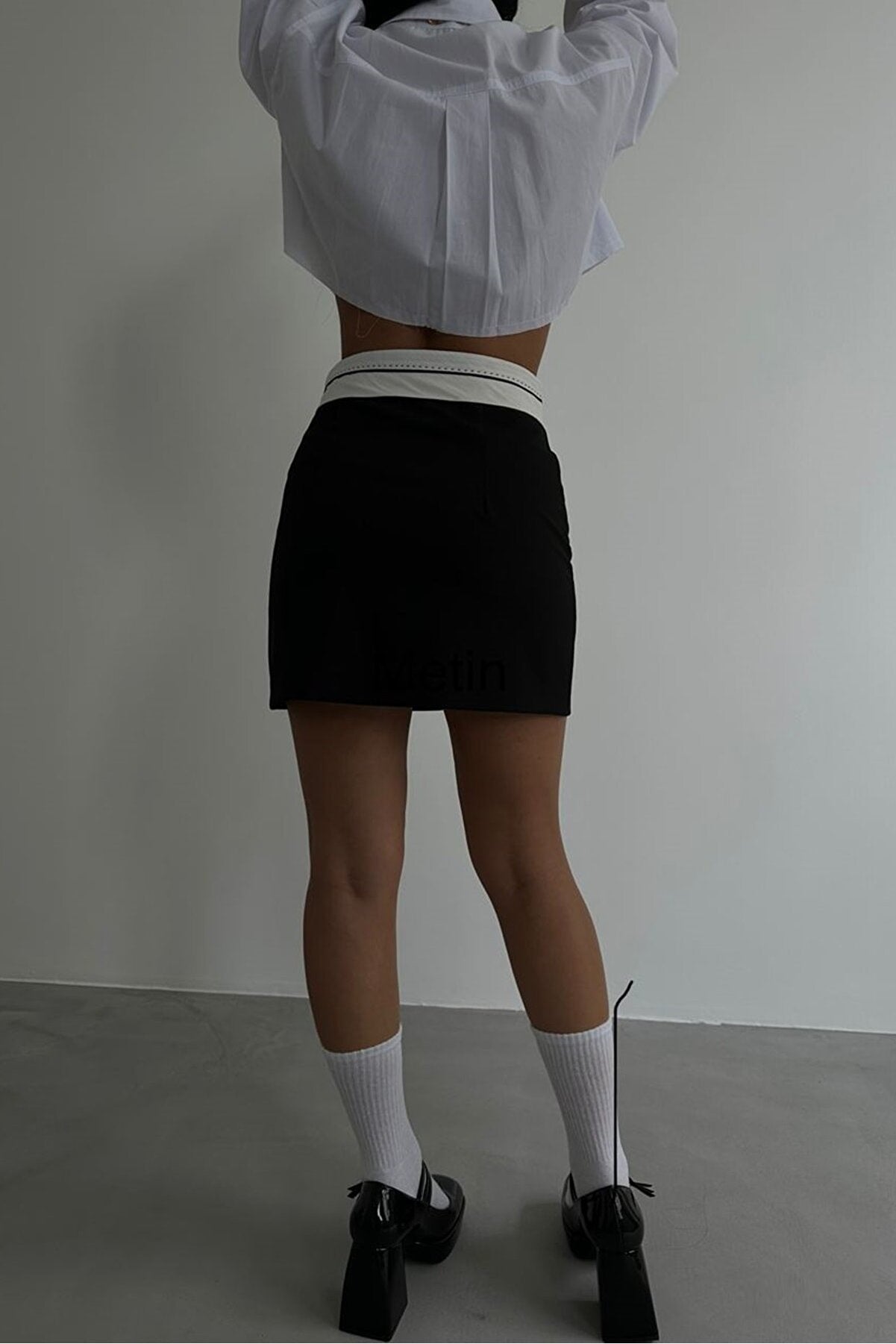 Waist Fold Detail Black Mini Skirt Black Mini Skirt 23s02003 4S1B-BLCKF-23S02003