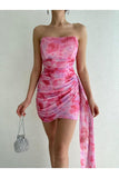 Draped Pendant Fabric Detailed Mini Pink Dress mk1176