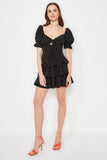 Black Ruffle Detailed Poplin Dress TPRSS22EL2098