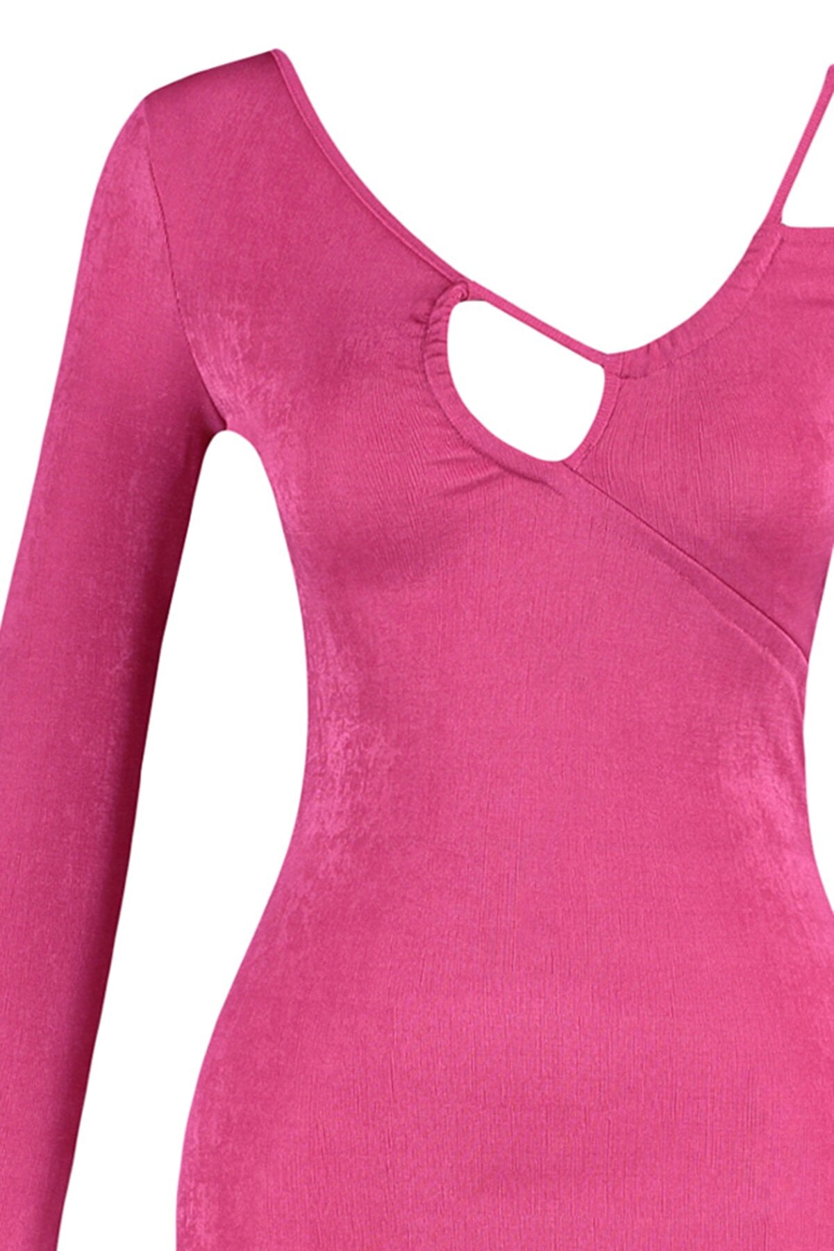 Fuchsia Asymmetrical Collar Knitted Dress TPRAW22EL00000