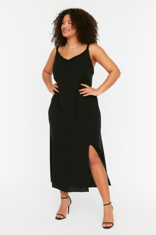 Black Slit Woven Dress