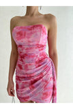 Draped Pendant Fabric Detailed Mini Pink Dress mk1176