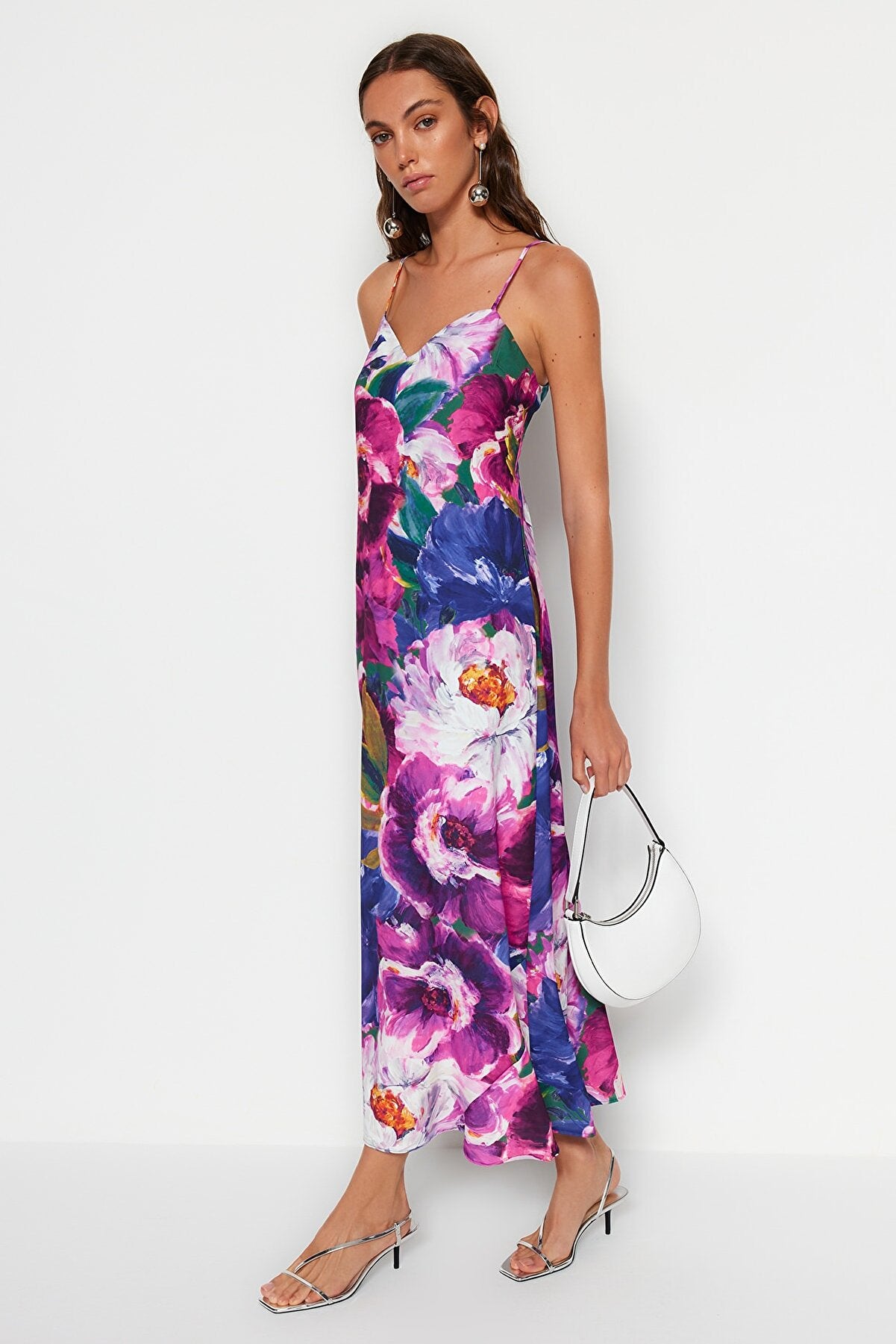 Multicolored Strap Floral Midi Woven Dress TWOSS23EL02416