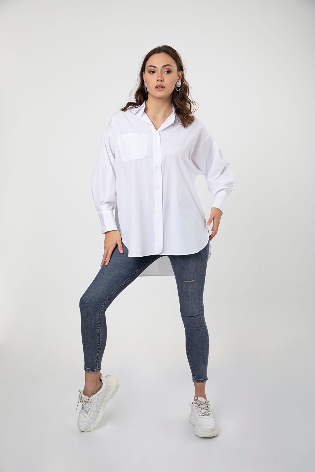 Women's Pocket Balloon Sleeve Oversize Basic Shirt MDTRN10502