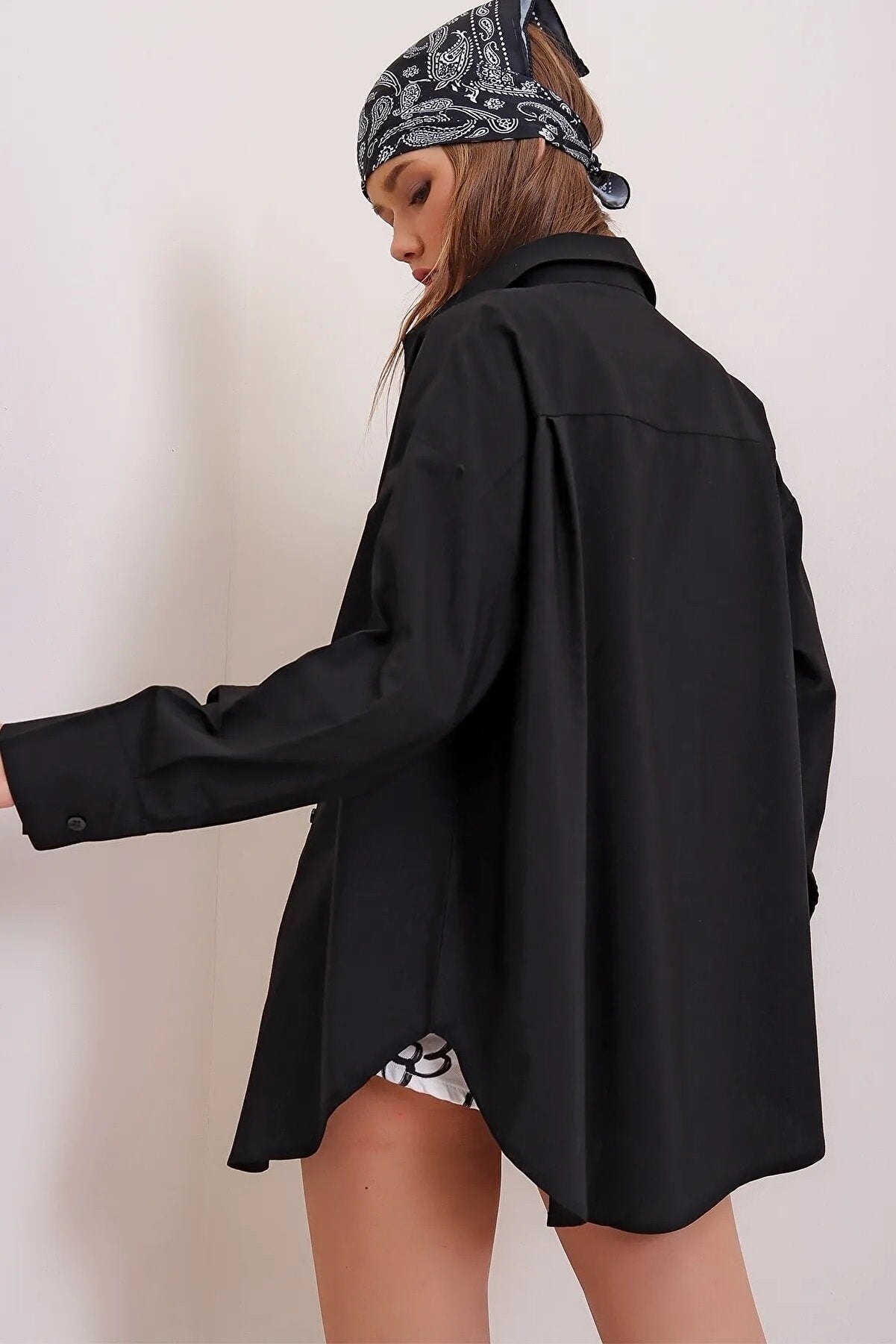 Women's Black Oversize Basic Long Shirt