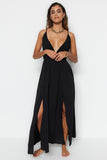 Black Maxi Woven Slit Beach Dress TBESS23EL00063