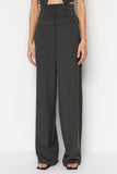 Anthracite High Waist Detailed Trousers TPRSS23PL00015