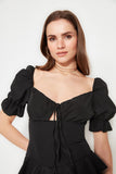 Black Ruffle Detailed Poplin Dress TPRSS22EL2098