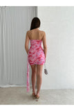 Draped Pendant Fabric Detailed Mini Pink Dress mk1176