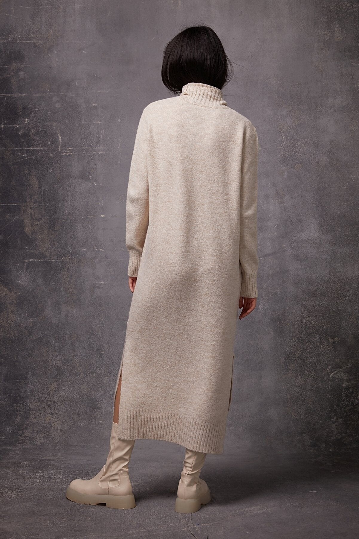 Slit Detailed Turtleneck Knitwear Dress