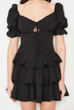 Black Ruffle Detailed Poplin Dress TPRSS22EL2098