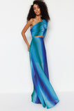 Multi Color Lined Window/Cut Out Detailed Chiffon Degrade Evening Dress & Graduation Dress TPRSS23AE00077