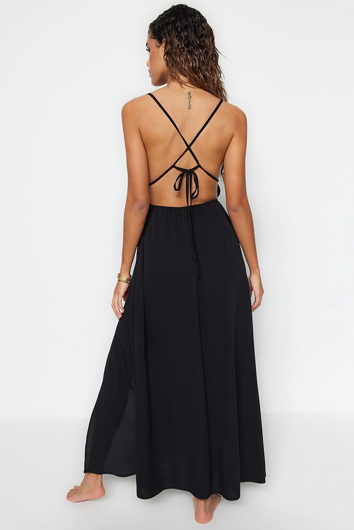 Black Maxi Woven Slit Beach Dress TBESS23EL00063