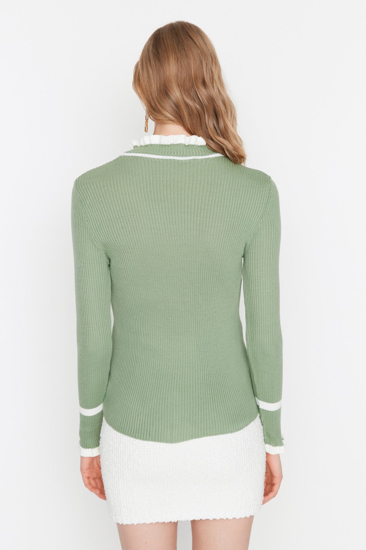 Mint Ruffle Detailed Knitwear Sweater