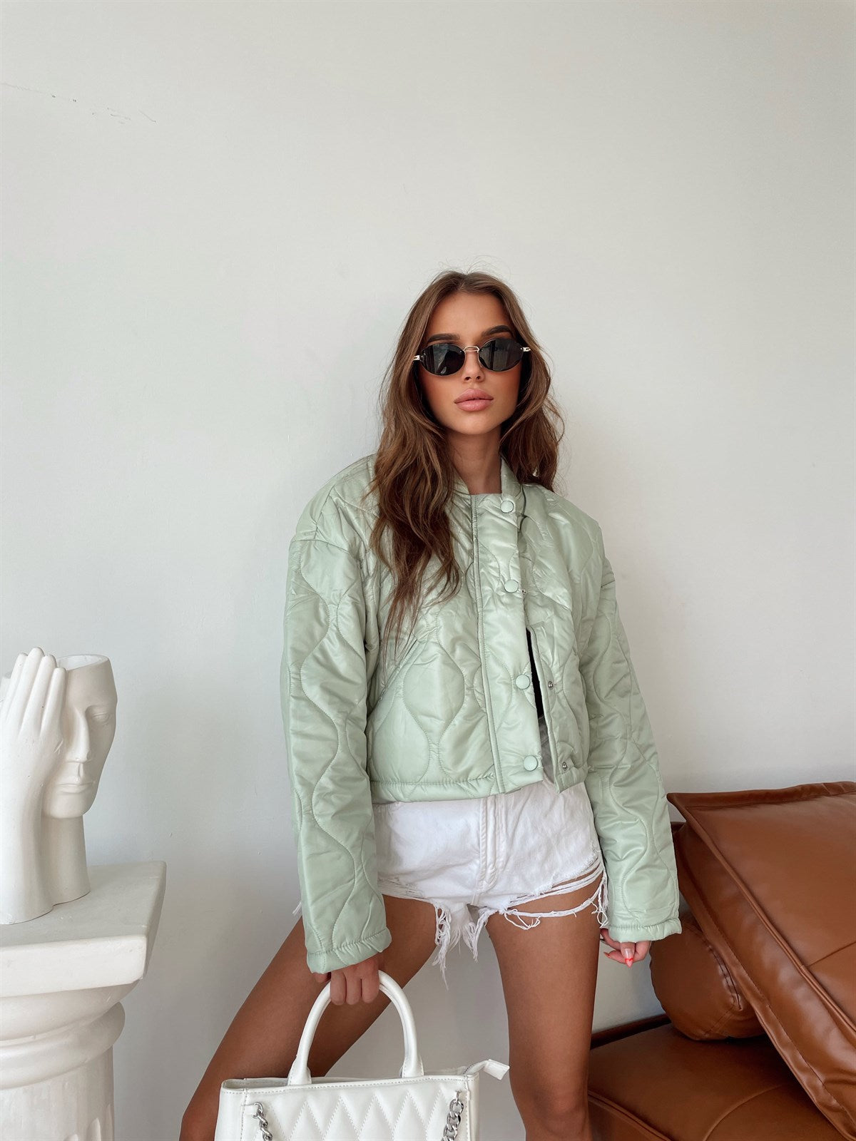 Snap Button Short Coat-Mint Green