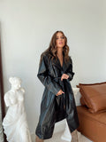 Women's Belted Faux Leather Trench Coat